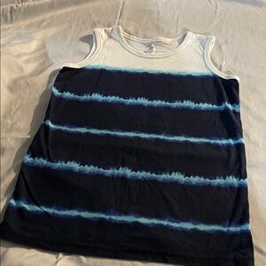 White & Navy Blue Tie-Dye Stripe Tank Top